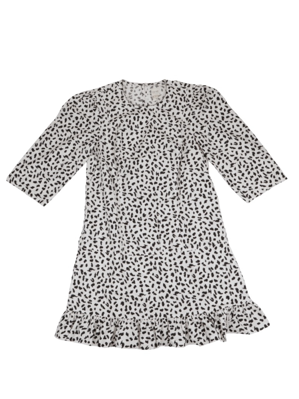 La Vie Black White Printed Ruffle Hem Dress XS